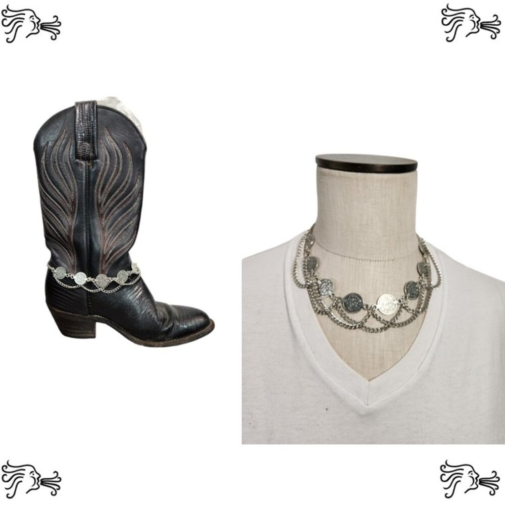 One Pc Silver Tibetan Coin Boot Bling Necklace